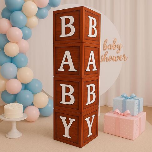 Rustic Wood-Look Baby Letter Boxes – 4 Large 10.6″ Cubes for Baby Shower, Gender Reveal & Nursery Décor in Saudi Arabia