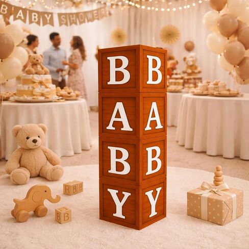 Rustic Wood-Look Baby Letter Boxes – 4 Large 10.6″ Cubes for Baby Shower, Gender Reveal & Nursery Décor in Saudi Arabia