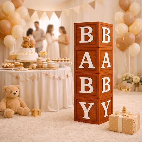 Rustic Wood-Look Baby Letter Boxes – 4 Large 10.6″ Cubes for Baby Shower, Gender Reveal & Nursery Décor in Saudi Arabia