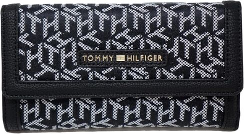 Tommy Hilfiger Women's Logo Jacquard Checkbook Wallet Clutch Bag - Black in Saudi Arabia