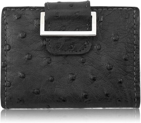 محفظة جلدية نسائية من جلد النعام الأصلي من شركة Yoder Leather Company، قفل مغناطيسي، جيب للعملات المعدنية، محفظة صغيرة (بني) in Kuwait