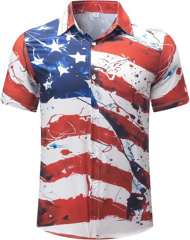 redgino Men American Flag Button Shirt 4th of July Short Sleeve USA Patriotic Memorial Day Hawaiian Shirts in Saudi Arabia