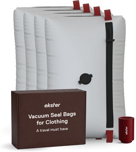 Ekster TravelPack Vacuum Kit Plus – Vacuum Seal Bags for Clothing Travel with Electric Air Pump, Compression Packing Cubes Alternative, Space Saver, Fits 10+ Days | Travel Essentials 2026 in Kuwait