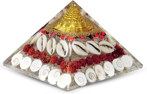 Jet International Lab Tested Original Crystal Gomati Chakra Laxmi Pyramid For Home, Office - Rudraksha | Shree Yantra | Kauri And Ratti For Vastu Money Good Wealth Good Luck And Prosperity - 4 Inch in Saudi Arabia