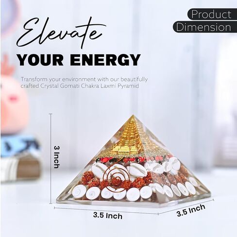 Jet International Lab Tested Original Crystal Gomati Chakra Laxmi Pyramid For Home, Office - Rudraksha | Shree Yantra | Kauri And Ratti For Vastu Money Good Wealth Good Luck And Prosperity - 4 Inch in Saudi Arabia