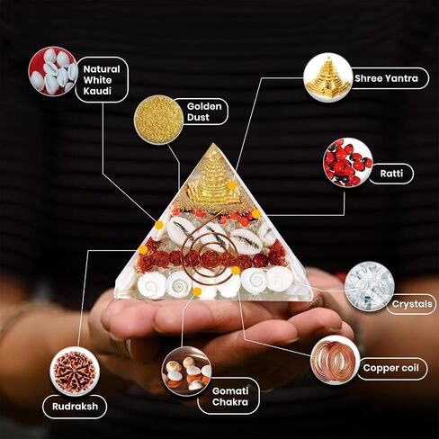 Jet International Lab Tested Original Crystal Gomati Chakra Laxmi Pyramid For Home, Office - Rudraksha | Shree Yantra | Kauri And Ratti For Vastu Money Good Wealth Good Luck And Prosperity - 4 Inch in Saudi Arabia