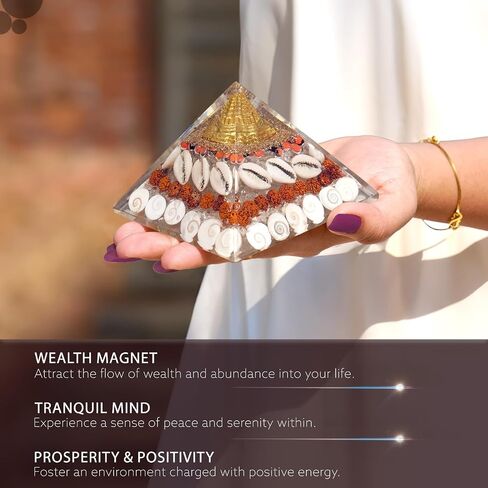 Jet International Lab Tested Original Crystal Gomati Chakra Laxmi Pyramid For Home, Office - Rudraksha | Shree Yantra | Kauri And Ratti For Vastu Money Good Wealth Good Luck And Prosperity - 4 Inch in Saudi Arabia