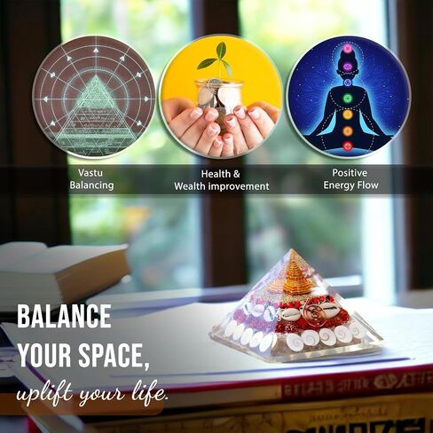 Jet International Lab Tested Original Crystal Gomati Chakra Laxmi Pyramid For Home, Office - Rudraksha | Shree Yantra | Kauri And Ratti For Vastu Money Good Wealth Good Luck And Prosperity - 4 Inch in Saudi Arabia