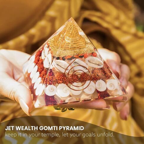 Jet International Lab Tested Original Crystal Gomati Chakra Laxmi Pyramid For Home, Office - Rudraksha | Shree Yantra | Kauri And Ratti For Vastu Money Good Wealth Good Luck And Prosperity - 4 Inch in Saudi Arabia