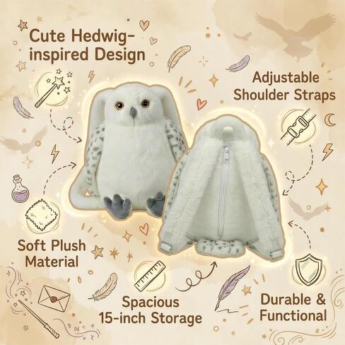 Freddy's Fanatic White Owl Backpack, Animal Shape Bag with Adjustable Shoulder Straps, Back Zipper and 15 Inch Size for Daily Carry, Room Decor and Gift Giving in Saudi Arabia