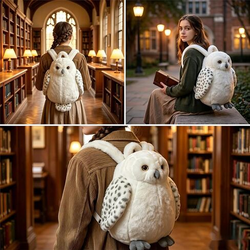 Freddy's Fanatic White Owl Backpack, Animal Shape Bag with Adjustable Shoulder Straps, Back Zipper and 15 Inch Size for Daily Carry, Room Decor and Gift Giving in Saudi Arabia