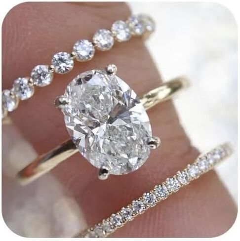 14K Gold 3PC Ring Set - Gorgeous AAA Zircon Oval Goose Egg Design, Sparkling Diamond Fashion Perfect for Engagement, Wedding & Anniversary​ Size 7 in Saudi Arabia