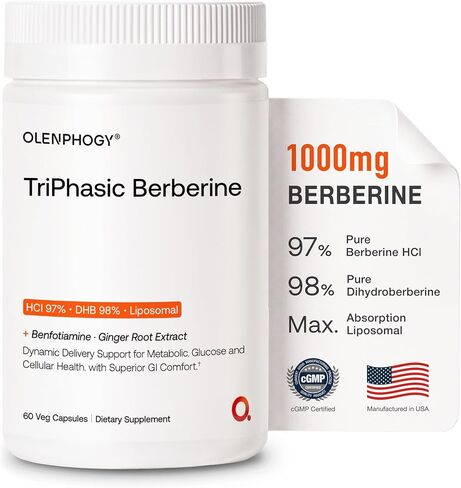 Berberine 1000mg, 9X Absorption Liposomal Berberine, Ultra Pure Dihydroberberine & Berberine HCl, Digestive-Friendly Berberine Supplement for Metabolic Support, Gut Balance,60 Veg Capsules in Kuwait