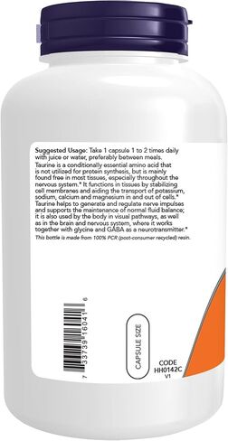 NOW Foods Supplements, Taurine 1,000 mg, Double Strength, Nervous System Health*, 200 Veg Capsules in Saudi Arabia