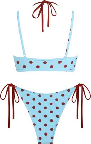 ZAFUL Women's Polka Dot Bikini Set Double Layer Halter Swimsuit Colorblock Side Tie 2 Piece Bathing Suit in Kuwait