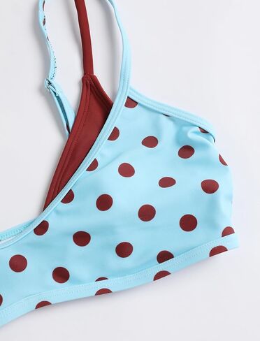 ZAFUL Women's Polka Dot Bikini Set Double Layer Halter Swimsuit Colorblock Side Tie 2 Piece Bathing Suit in Kuwait