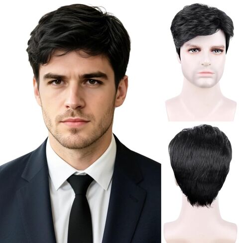 BECUS Men’s Short Black Wig – Natural Straight Synthetic Wig for Men, Cosplay Costume Hair, Halloween Wig, Comic Convention, Party, Role Play, Stage Performance & Themed Events in Saudi Arabia