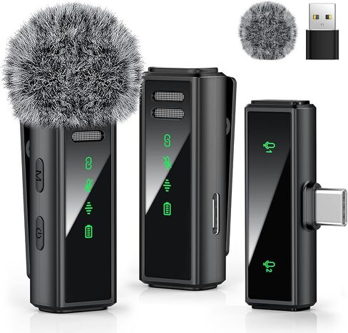 USB C Wireless Lavalier Microphone for Android, PC, Laptop, iPhone 15/16, USB Microphone with Noise Cancellation, Lapel Microphone Wireless for Video Recording, Vlog, YouTube, TikTok in Kuwait