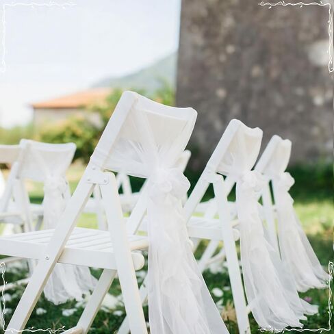 Moukeren 4 Pcs White Tulle Chair Sashes Set Wedding Decorations Chair Covers Bridal Baby Shower Party Banquet Ceremony Reception Dining Sash Covers in Kuwait