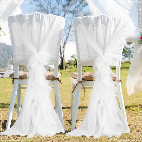 Moukeren 4 Pcs White Tulle Chair Sashes Set Wedding Decorations Chair Covers Bridal Baby Shower Party Banquet Ceremony Reception Dining Sash Covers in Kuwait