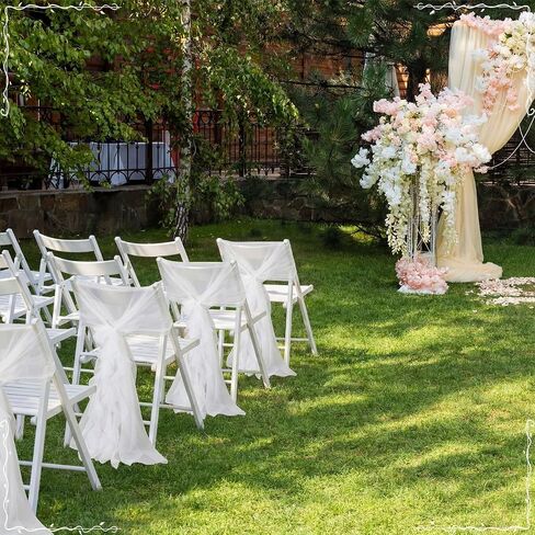 Moukeren 4 Pcs White Tulle Chair Sashes Set Wedding Decorations Chair Covers Bridal Baby Shower Party Banquet Ceremony Reception Dining Sash Covers in Kuwait