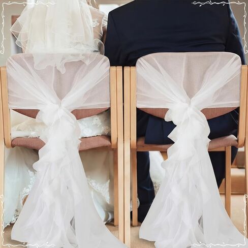 Moukeren 4 Pcs White Tulle Chair Sashes Set Wedding Decorations Chair Covers Bridal Baby Shower Party Banquet Ceremony Reception Dining Sash Covers in Kuwait