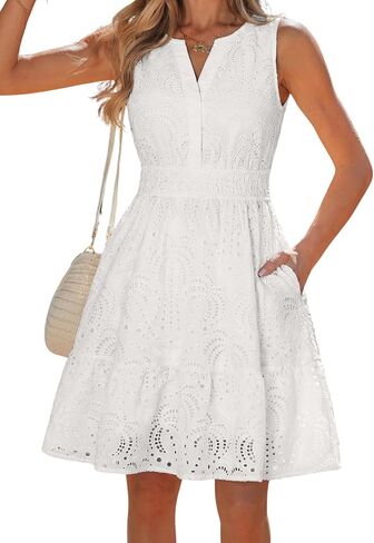 popvil Women's Boho Mini Dress 2026 Summer V-Neck Sleeveless Short Dress Beach Vacation A-Line Resort Sun Dress in Kuwait