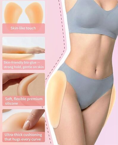 2 PCS 2.0 Version Self Adhesive Silicone Hip Pads for Women, Upgraded Extended & Thickened Sticky Butt Pads, Ergonomic Hip Dip Filler Shapewear, Realistic Thick Buttocks in Saudi Arabia