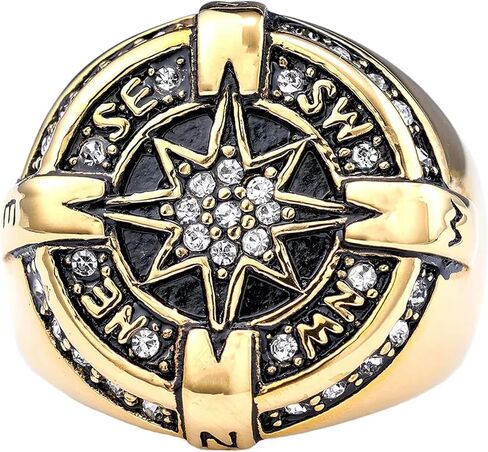 Titanium Steel Compass Ring for Men Women Size 7-13 Antique Nautical with Diamond Accents & Direction Letters, Retro Explorer Jewelry in Gold or Silver in Saudi Arabia