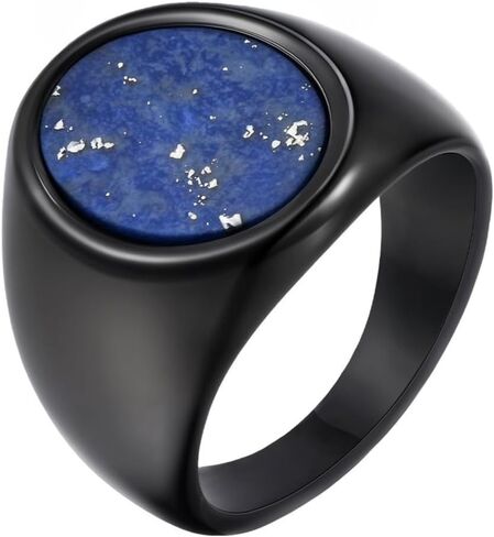 Kemstone Stainless Steel Oval Signet Ring for Men – Black Enamel Tiger Eye Lapis Inlay in Saudi Arabia