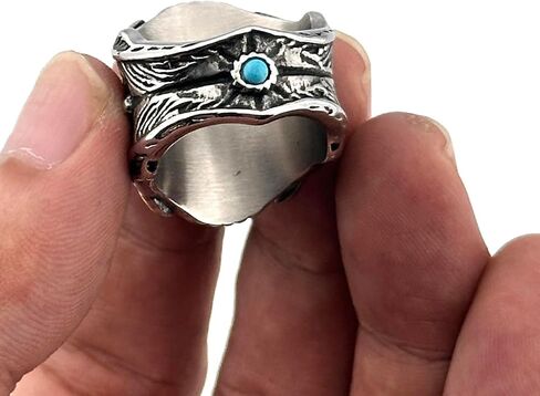 JWM Two Tone Gold Silver Stainless Steel Men Ring, Retro Eagle Engraved Band with Natural Blue Turquoise Stone, Western Cowboy Biker Punk Jewelry for Men Gifts in Kuwait