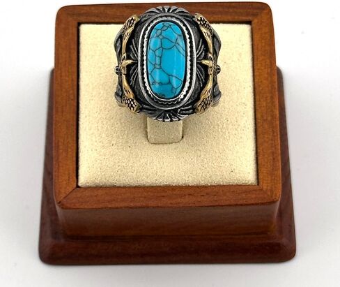 JWM Two Tone Gold Silver Stainless Steel Men Ring, Retro Eagle Engraved Band with Natural Blue Turquoise Stone, Western Cowboy Biker Punk Jewelry for Men Gifts in Kuwait