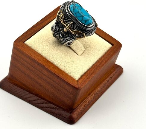 JWM Two Tone Gold Silver Stainless Steel Men Ring, Retro Eagle Engraved Band with Natural Blue Turquoise Stone, Western Cowboy Biker Punk Jewelry for Men Gifts in Kuwait