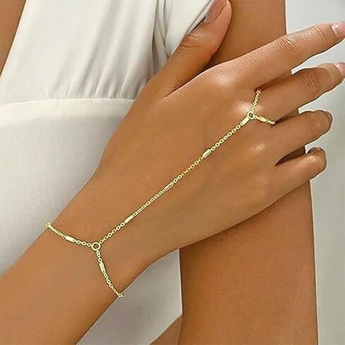 Hand Chain Gold Bracelets for Women Trendy Stuff Ring Bracelet Hand Chain Dainty Chain Bracelet Hand Jewelry Gifts Trendy Fashion in Kuwait
