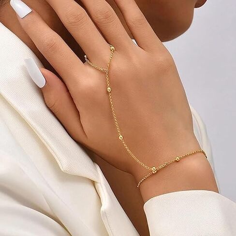 Hand Chain Gold Bracelets for Women Trendy Stuff Ring Bracelet Hand Chain Dainty Chain Bracelet Hand Jewelry Gifts Trendy Fashion in Kuwait