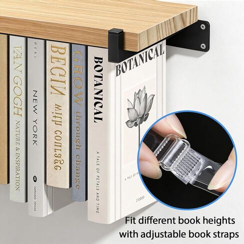 Harhana Transparent Book Straps Floating Bookshelf, Adjustable Book Holder for Wall, Invisible Bookshelf with Height & Width Adjustment, Clear Book Display for Home Decor (1 Pack) in Kuwait