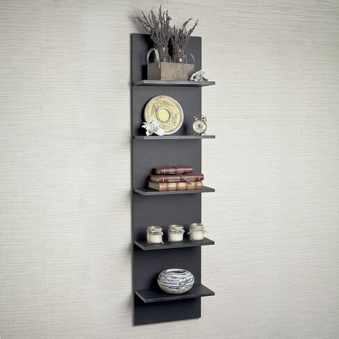 Danya B. Narrow Decorative Wall Mount Vertical Shelving Unit – Modern Column with 5 Shelves Home or Office for Books, Décor Display (Black) in Saudi Arabia