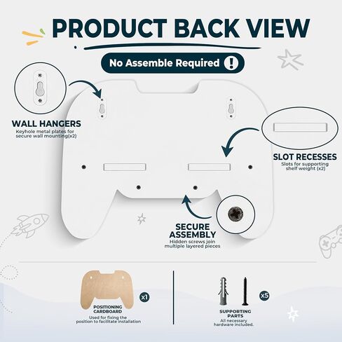 Gaming Room Decor Floating Shelves Set of 2, Controller Wall Shelf with Headphone Hooks, Gamer Wall Decor for Teen Boys Bedroom, Black & White in Saudi Arabia