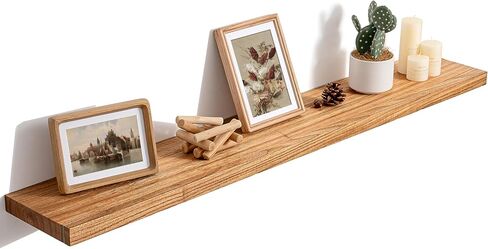 RICHFOCUS 20inch Natural Floating Shelves for Wall, 8" Deep High End Solid Real Wood Wall Shelves for Bathroom, Rustic Wooden Floating Shelves with Invisible Brackets for Books Storage Decor, Set of 2 in Saudi Arabia