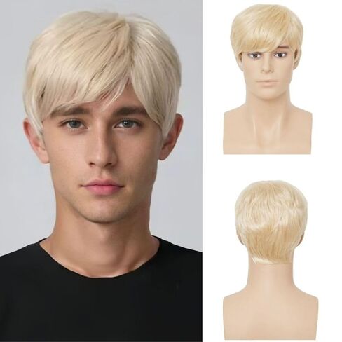 Swiking Blonde Short Straight Wigs for Men Natural Middle Part Synthetic Hair Wigs for Male Daily Party Wig in Kuwait