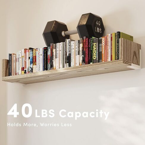 Wall Bookshelf, Set of 3, 36 Inches U Shaped Wall Shelves, Long Deep Floating Shelves, Large Floating Book Shelves - Wood Hanging Bookshelves for Kitchen, Bedroom (Light Brown, 35.4 Inches) in Saudi Arabia
