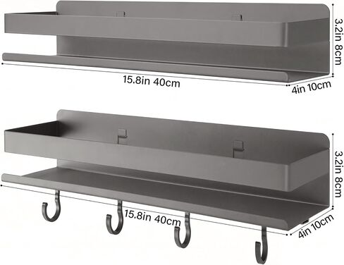 2-Pack Wall Mount Spice Rack,Easy to Install on the anywhere,Carbon Steel Kitchen Organizer with Hooks for Oil Salt Seasonings&Bathroom Toiletries,Grey in Saudi Arabia