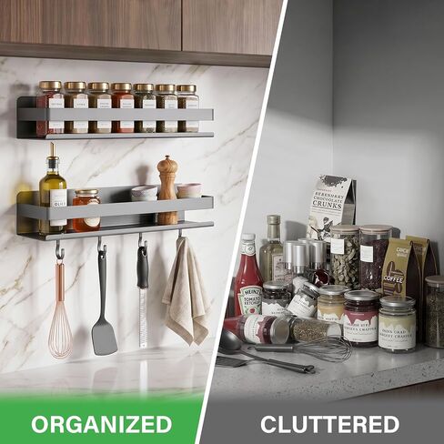 2-Pack Wall Mount Spice Rack,Easy to Install on the anywhere,Carbon Steel Kitchen Organizer with Hooks for Oil Salt Seasonings&Bathroom Toiletries,Grey in Saudi Arabia