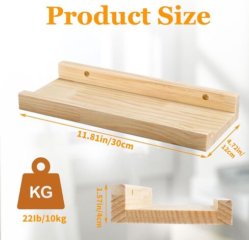Jeffbaubl 1 Set Floating Shelves, 11.8inch Picture Ledge Shelf for Wall Decor Storage, Natural Wood Wall Shelves with Lip for Bedroom Living Room Kitchen Nursery Books Photo Frames, Natural in Saudi Arabia
