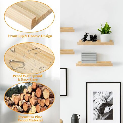 Jeffbaubl 1 Set Floating Shelves, 11.8inch Picture Ledge Shelf for Wall Decor Storage, Natural Wood Wall Shelves with Lip for Bedroom Living Room Kitchen Nursery Books Photo Frames, Natural in Saudi Arabia