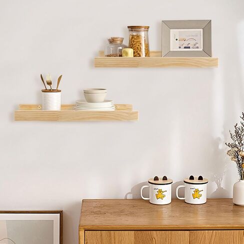 Jeffbaubl 1 Set Floating Shelves, 11.8inch Picture Ledge Shelf for Wall Decor Storage, Natural Wood Wall Shelves with Lip for Bedroom Living Room Kitchen Nursery Books Photo Frames, Natural in Saudi Arabia