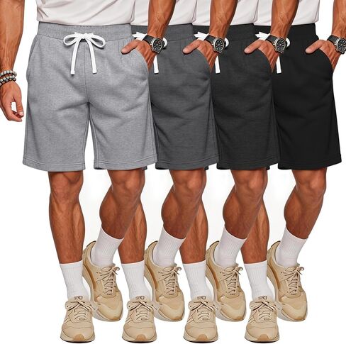 Evervibe 4 Pack Men's Athletic Shorts Drawstring Elastic Waist Casual Shorts Lightweight Summer Activewear with Pockets in Kuwait