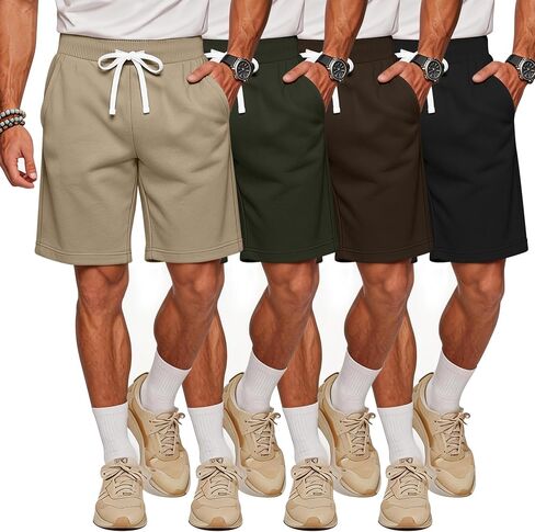 Evervibe 4 Pack Men's Athletic Shorts Drawstring Elastic Waist Casual Shorts Lightweight Summer Activewear with Pockets in Kuwait