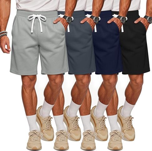 Evervibe 4 Pack Men's Athletic Shorts Drawstring Elastic Waist Casual Shorts Lightweight Summer Activewear with Pockets in Kuwait