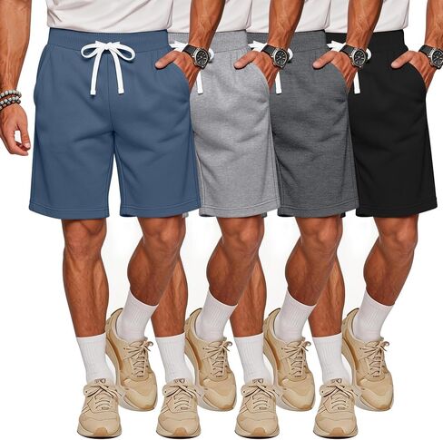 Evervibe 4 Pack Men's Athletic Shorts Drawstring Elastic Waist Casual Shorts Lightweight Summer Activewear with Pockets in Kuwait
